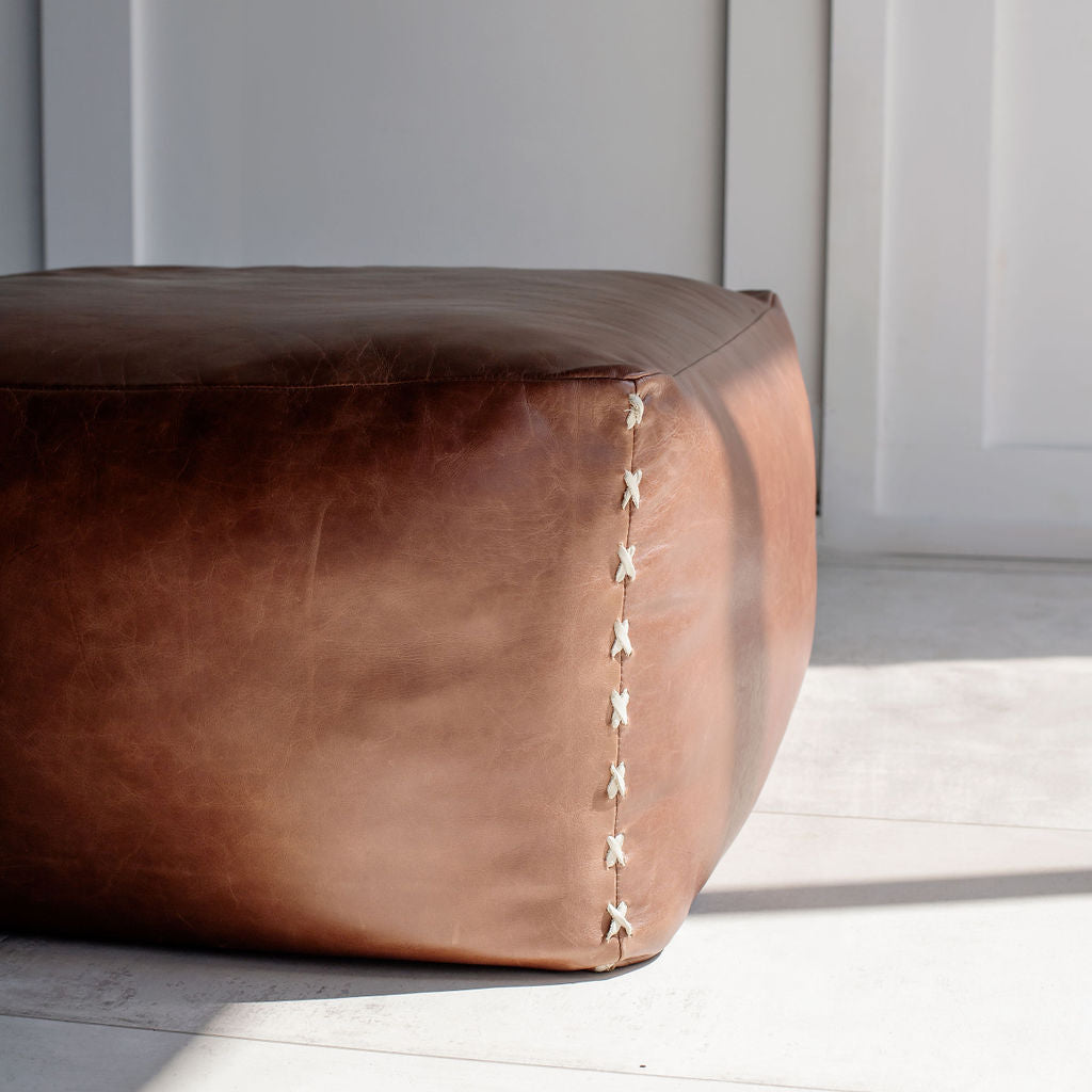 Brown Leather Ottoman