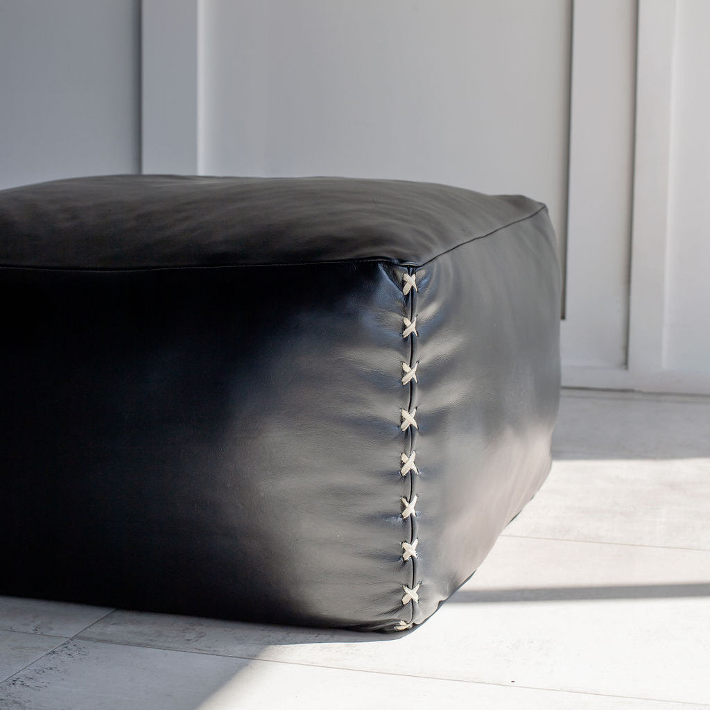 Black Leather Ottoman