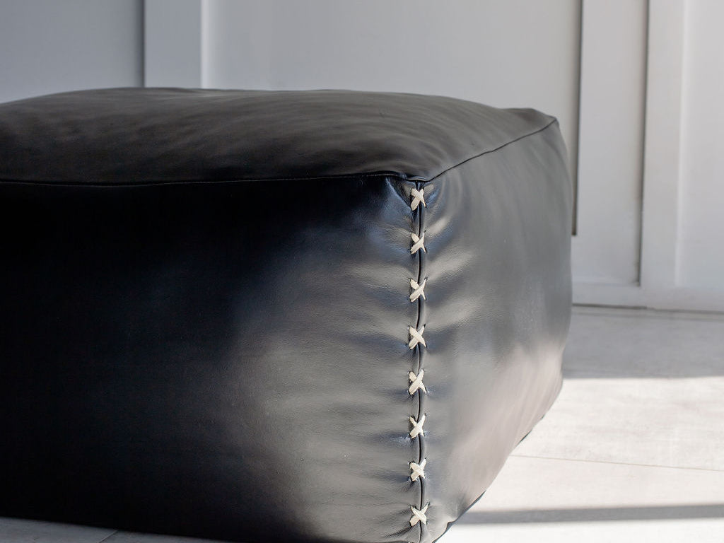 Black Leather Ottoman