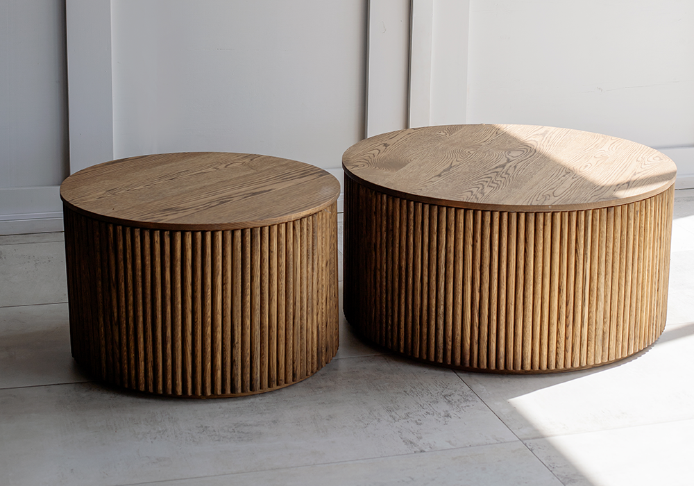 Fluted round Oak coffee tables